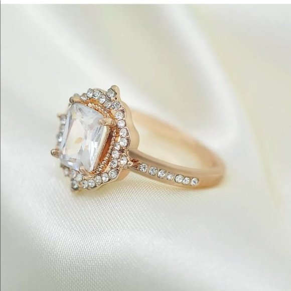 Cocktail Ring Rose Gold Emerald Cut White Sapphire RING CZ SZ 10 NWT - Picture 5 of 8